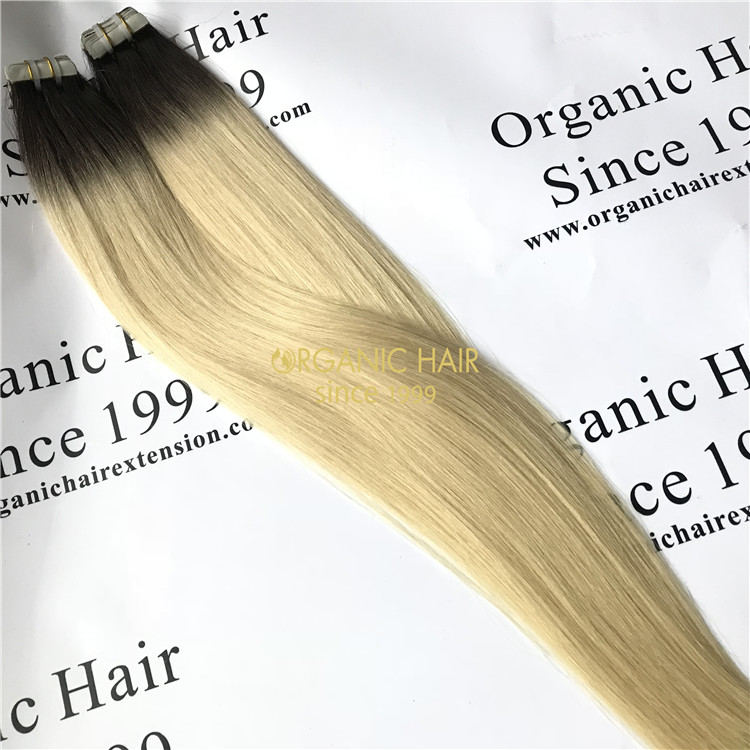 Human remy hair pu skin weft extension ombre color X57